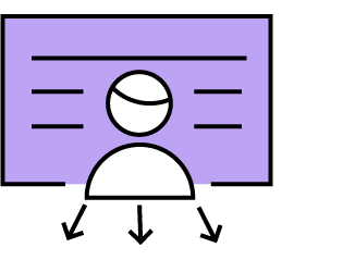 Avatar in front a purple rectangle with lines icon
