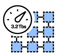 Blue squares connected by lines behind speed gauge icon