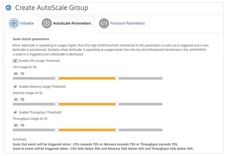 Configure auto-scale parameters screenshot
