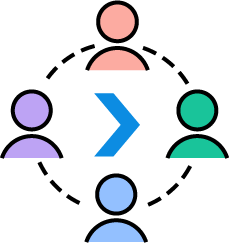 Multi color avatars circling with dotted lines icon