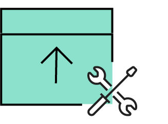 Green screen with an up arrow behind a wrench and screwdriver icon