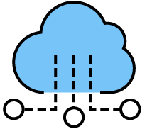 Blue cloud with dotted lines and circles icon